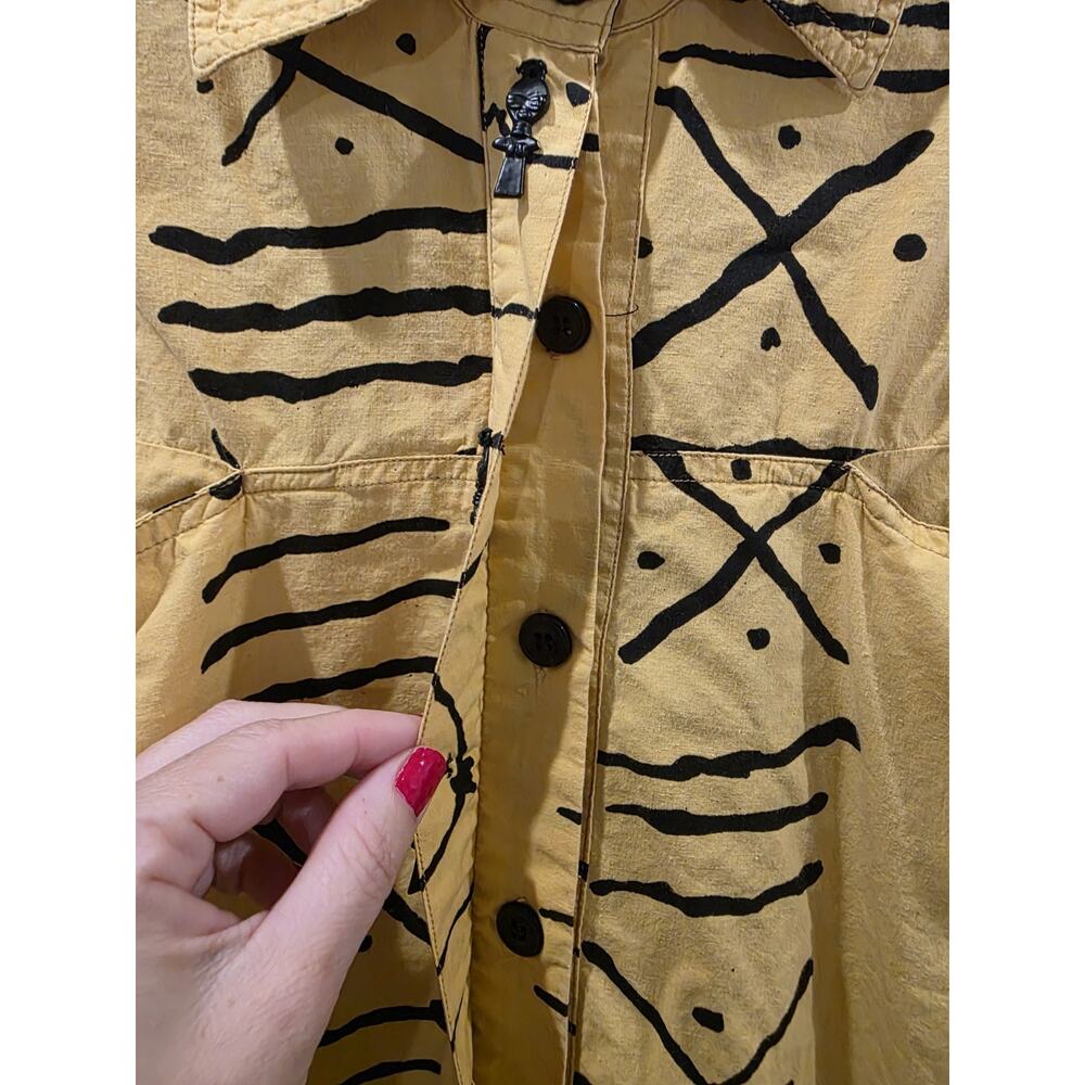 AS*HRO VTG 90s Maximalist CottonJacket YellowBlack Abstract African Button Sz XL - Picture 5 of 9